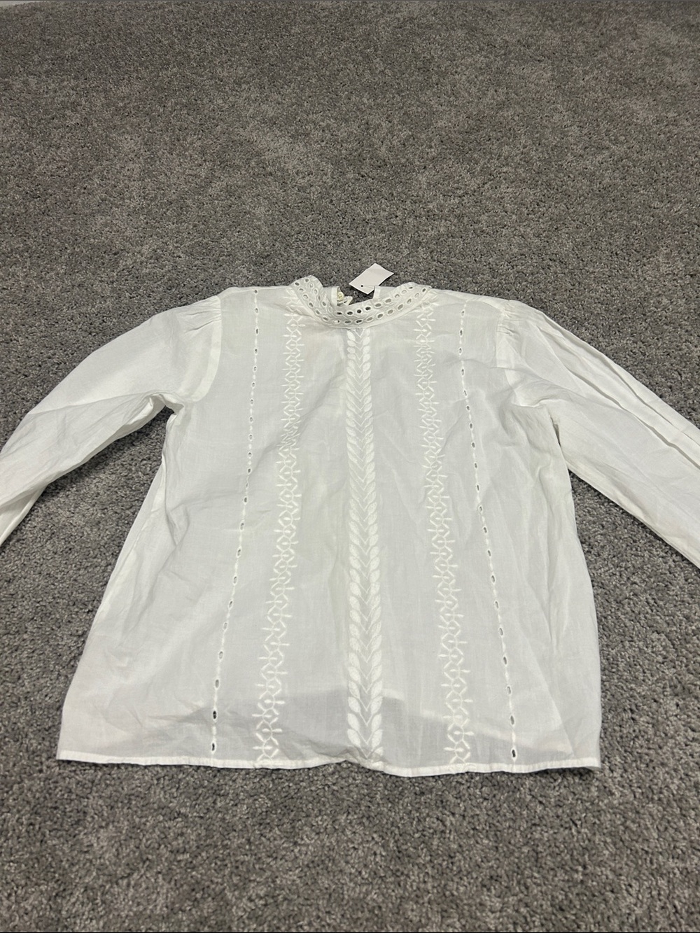 LOFT White Eyelet-Trim Embroidered High-Neck Blouse